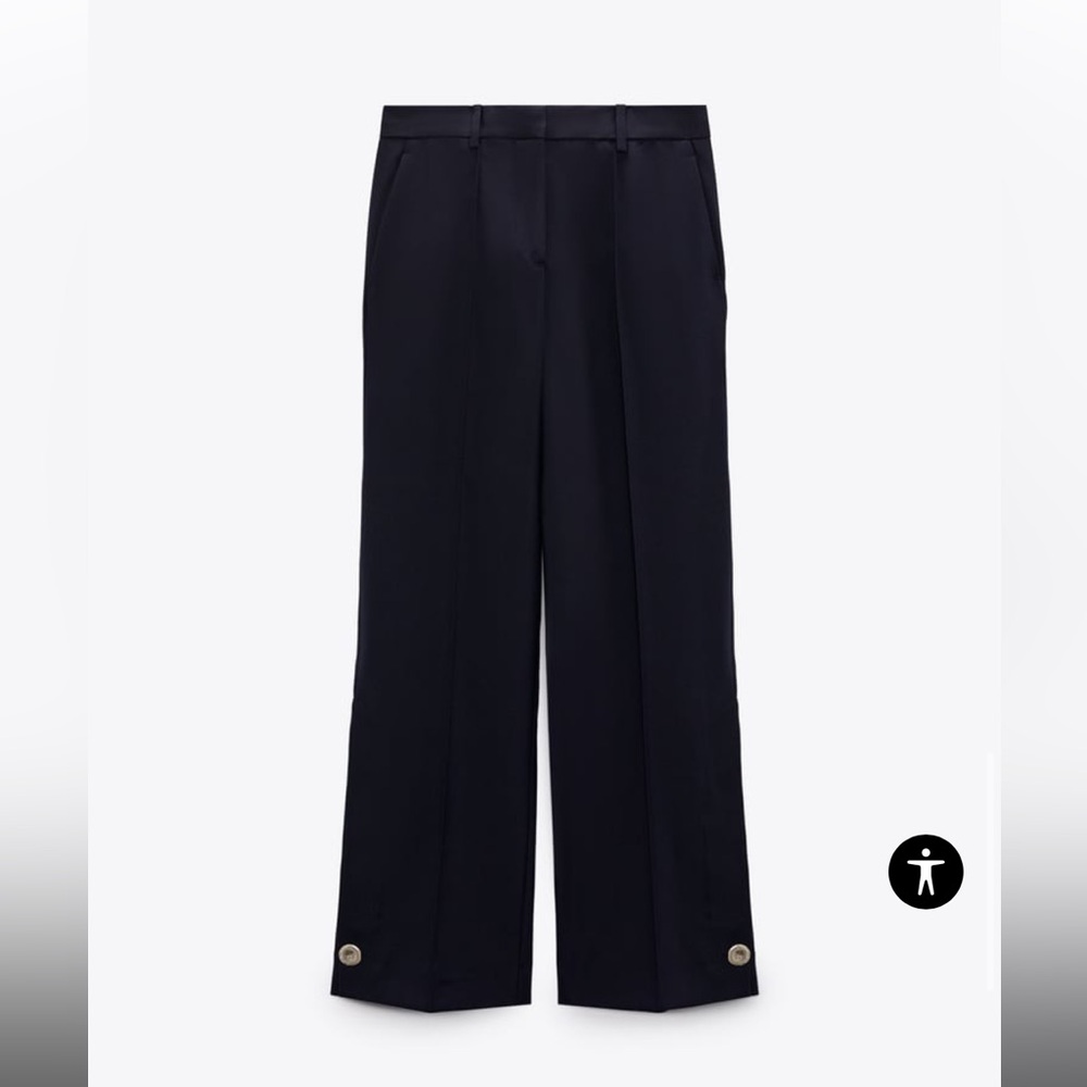 NWT Navy Zara Buttoned Straight Leg Pants, S